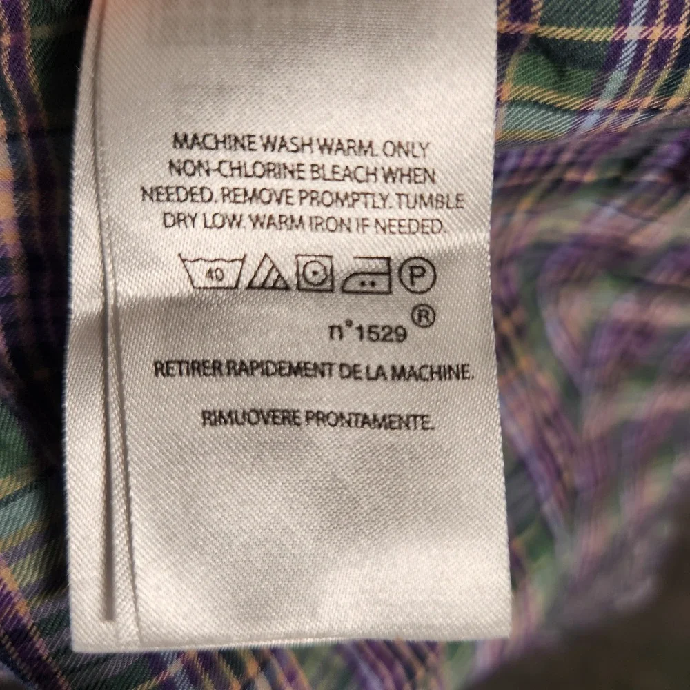 Polo Ralph Lauren Button Down Men XL Purple Green Excellent Plaid Long Sleeve